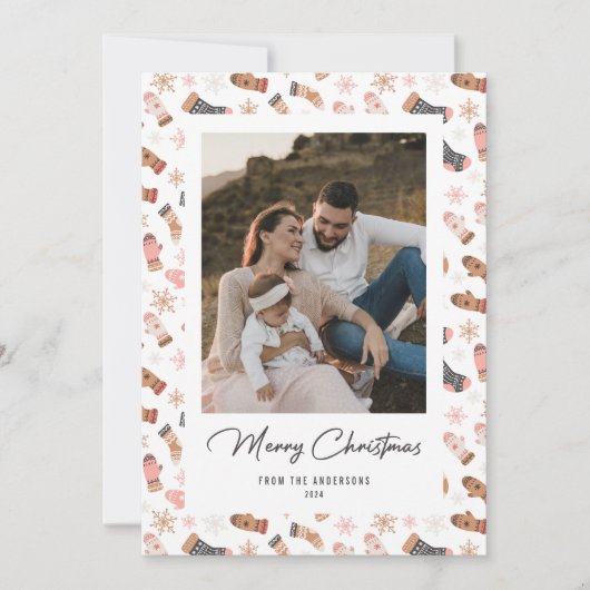 Sockets Snowflakes Fotokerstkaarten Feestdagenkaart (Voorkant)