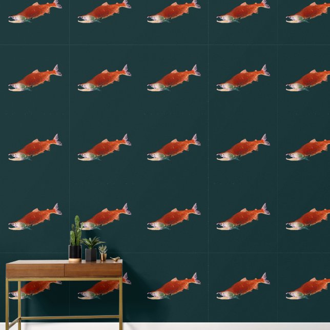 Sockeyezalm in het rood behang (Hal)