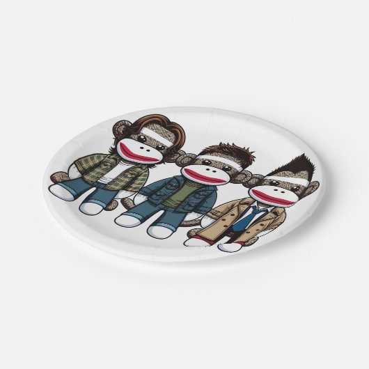 SockMonkey Hunter Brothers en hun Angel Friend Papieren Bordje (Gekanteld)