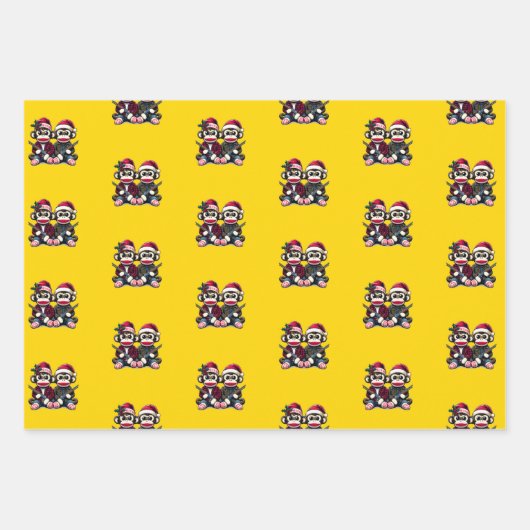 SockMonkey Hunter Brothers met Kerstmis Inpakpapier Vel (Voorkant 3)
