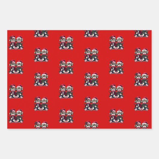 SockMonkey Hunter Brothers met Kerstmis Inpakpapier Vel (Voorkant 2)