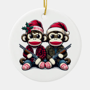 SockMonkey Hunter Brothers met Kerstmis Keramisch Ornament