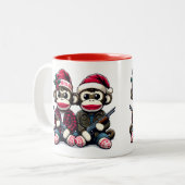 SockMonkey Hunter Brothers met Kerstmis Tweekleurige Koffiemok (Voorkant links)