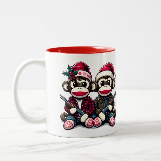 SockMonkey Hunter Brothers met Kerstmis Tweekleurige Koffiemok (Links)