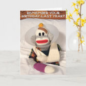 SockMonkey verjaardagsavontuur Kaart (Gele Bloem)
