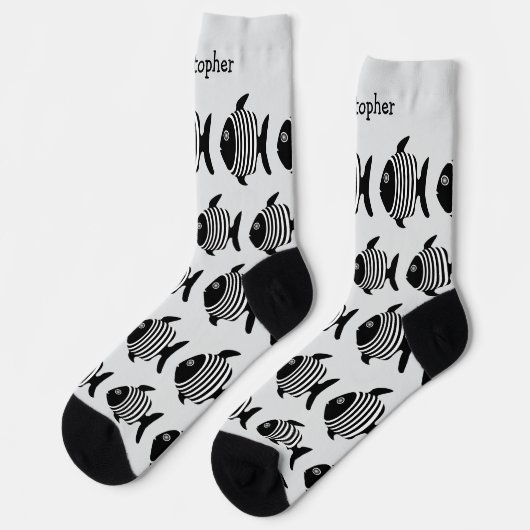 Socks Black And White Fish Design Sokken (Links)