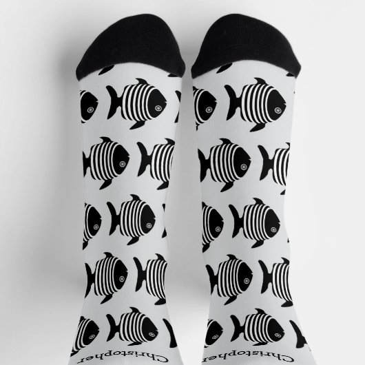 Socks Black And White Fish Design Sokken (Top)