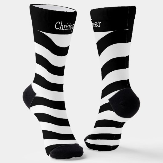 Socks Black And White Wavy Stripes Design Sokken (Gebogen)