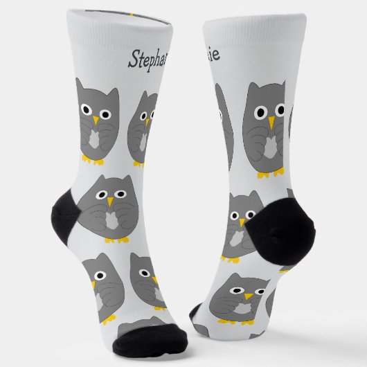 Socks Grey Owl Design Sokken (Gebogen)