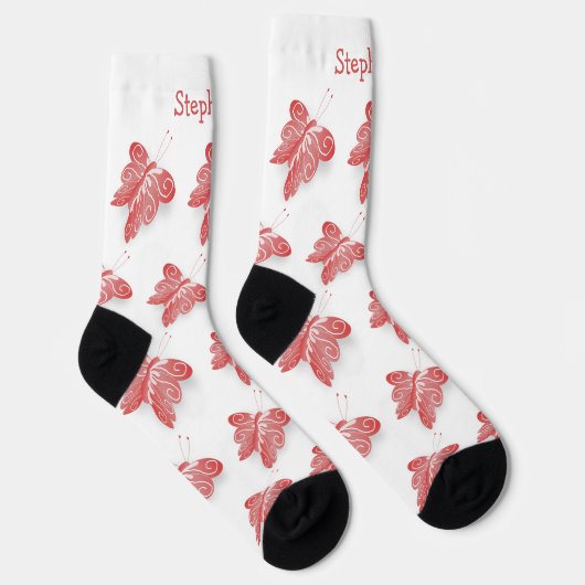 Socks Red Butterfly Design Sokken (Rechts)