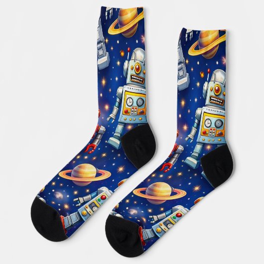 socks robot exploration, cosmic art sokken (Links)
