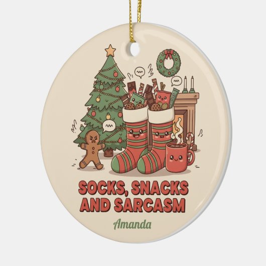 Socks Snacks and Sarcasm Funny Christmas Ornament (Links)