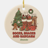 Socks Snacks and Sarcasm Funny Christmas Ornament (Achterkant)