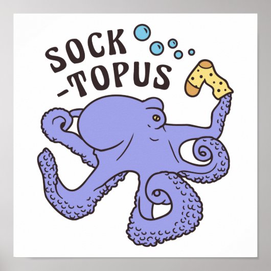 Socktopus blauwe octopus met sok grappige meme poster (Voorkant)