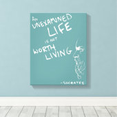 Socrates' "Ononderzocht Leven" Quote Canvas (Blauw (Insitu (Houten vloer))