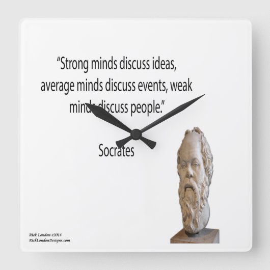 Socrates & Sterke minds Quote Wall-klok Vierkante Klok (Voorkant)