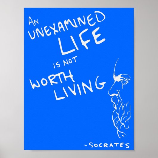 Socrates' "Unexamined Life" Quote Poster (Blue) (Voorkant)