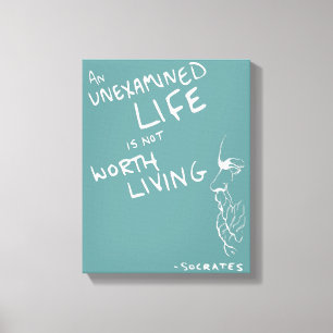 Socrates' "Unseen Life" Citaat Canvas (blauw) Afdruk