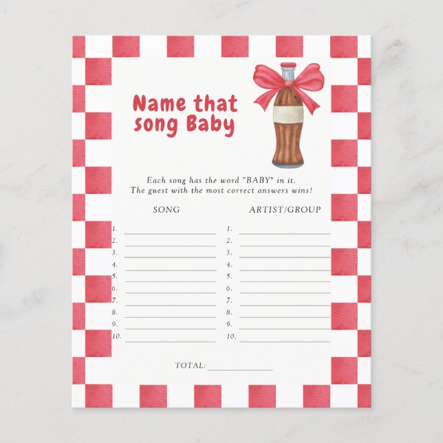 Soda baby shower Naam dat liedje baby spel (Voorkant)