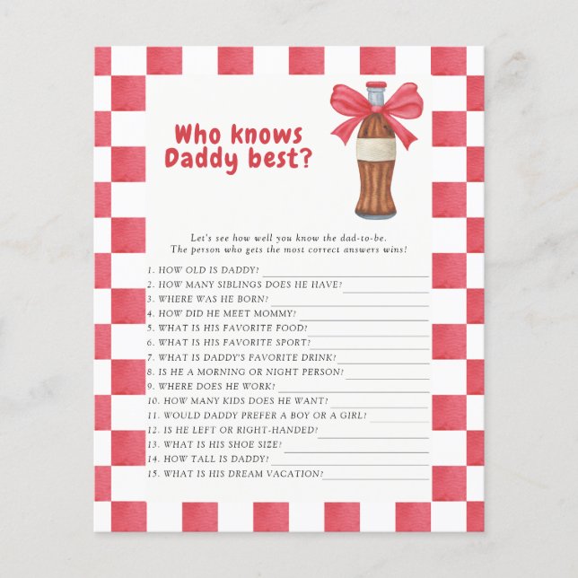 Soda baby shower Who knows daddy best game (Voorkant)