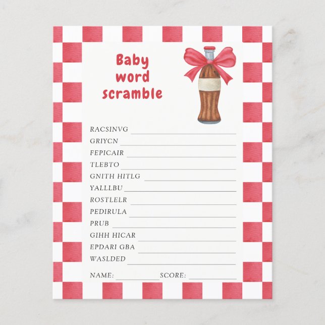 Soda baby shower Word scramble game (Voorkant)