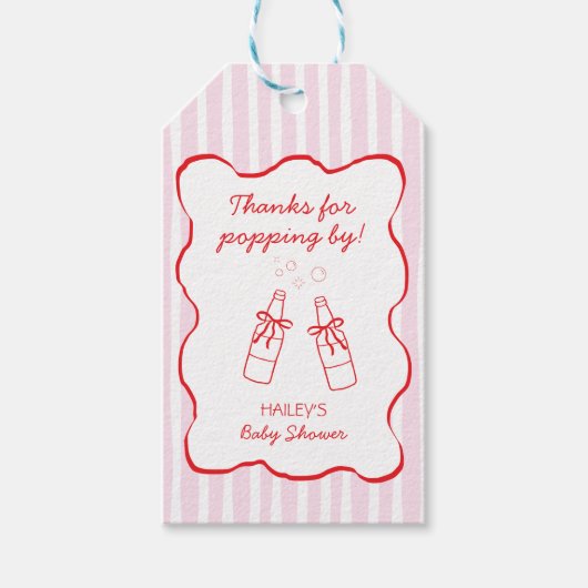Soda Bottle Bow Pink & Red Wavy Baby Shower Cadeaulabel (Voorkant)