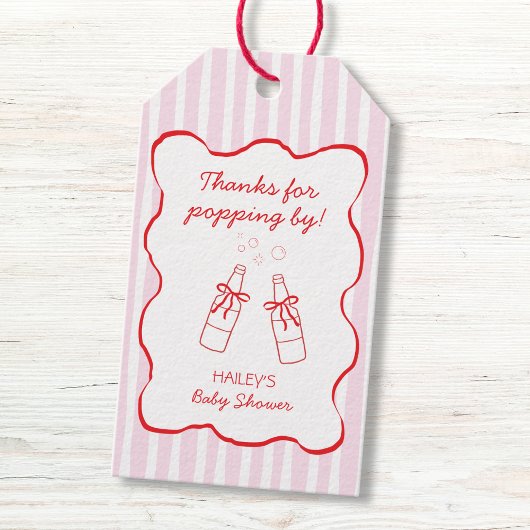 Soda Bottle Bow Pink & Red Wavy Baby Shower Cadeaulabel