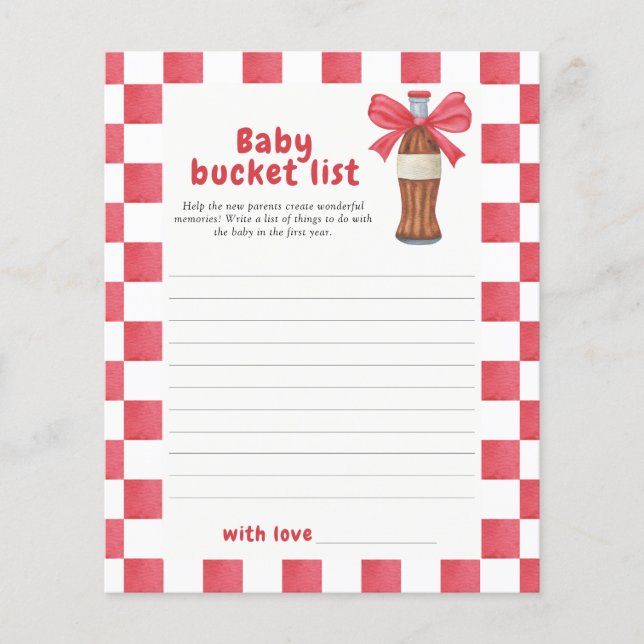 Soda & Bow baby shower - Baby bucket list game (Voorkant)