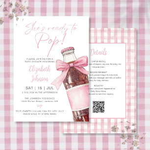 Soda Fles Roze Strik Baby Shower All In One Kaart