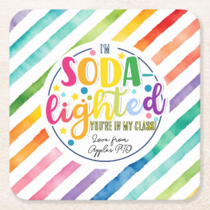 soda - lichtvolle waardering in vierkante sticker kartonnen onderzetters