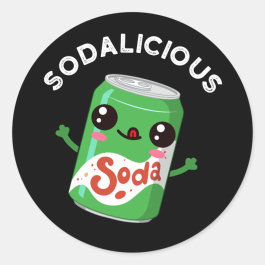 Soda-licious Funny Soda Pop Pun Dark BG Ronde Sticker (Voorkant)