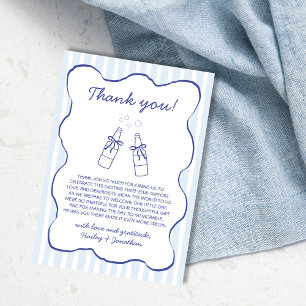 Soda Thema Blauwe Handgetekende Baby Shower Bedankkaart