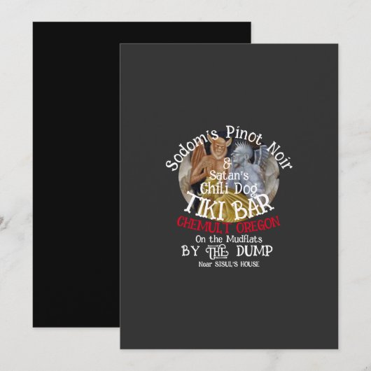 Sodom's Pinot Noir & Satan's Chili Dog Tiki Bar Kaart (Voorkant / Achterkant)