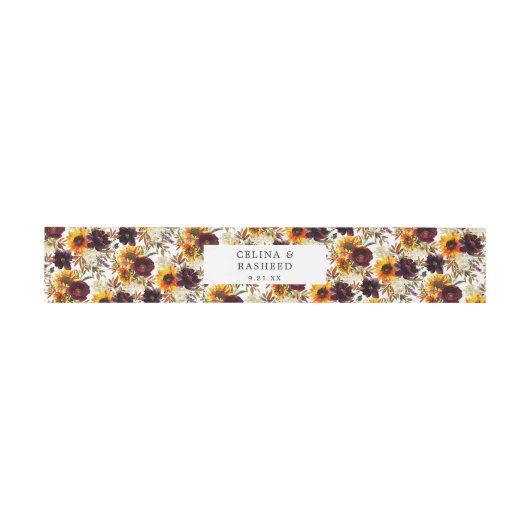 Soeele zonnebloemen en Bourgogne, Paarse bloemen Uitnodigingen Wikkel (Vlak)