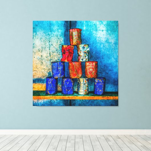 Soep Cans After the Lunch Pop Art Parody Canvas Afdruk (Insitu (Houten vloer))