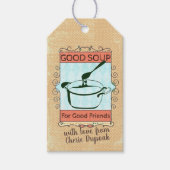 Soep in een label met geschenk, recept, shabby cadeaulabel (Voorkant)