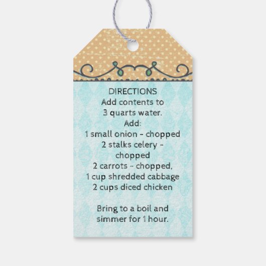 Soep in een label met geschenk, recept, shabby cadeaulabel (Achterkant)