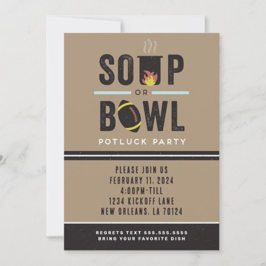Soep of kom Football Potluck Party Invitation Kaart (Voorkant)