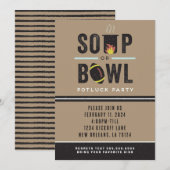 Soep of kom Football Potluck Party Invitation Kaart (Voorkant / Achterkant)