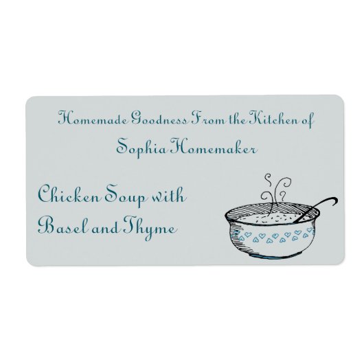 Soep Tureen met Cerulean Heart Accents Food Etiket (Voorkant)