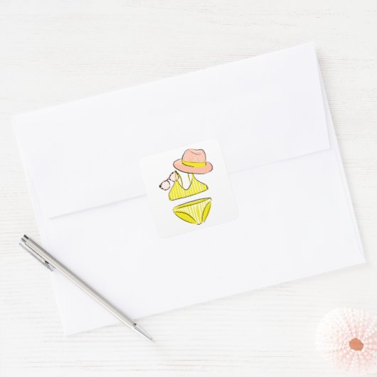 Soep up - Yellow Swimsuit Vierkante Sticker (Envelop)