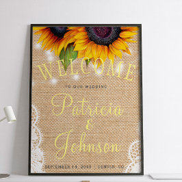 Soepelbloemen, lace burlap, welkomstbord poster