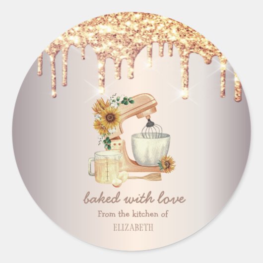 Soepele mixer zonnebloemen Glitter Drift Bakery Ronde Sticker (Voorkant)
