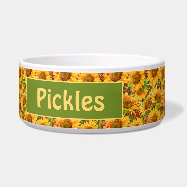 Soepele zonnebloemen Ceramic Pet Bowl Voerbakje (Voorkant)