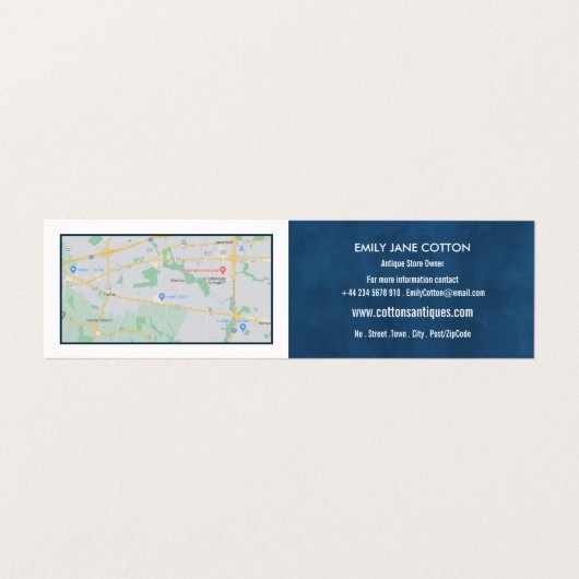  Sofa, Elegant Blue, Antiek dealer, winkel Visitekaartje (Binnenkant ongevouwen)