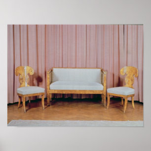 Sofa en twee stoelen, Karelian birch, 1810-20 Poster