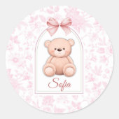 Sofia | Aangepaste Roze Teddybeer Nursery Design Ronde Sticker (Voorkant)