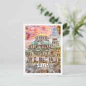 Sofia Bulgaria Famous Travel Waterverf Sketch Briefkaart (Staand voorkant)