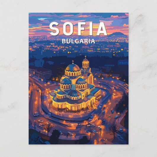Sofia Bulgaria Illustration Travel Art Vintage Briefkaart (Voorkant)
