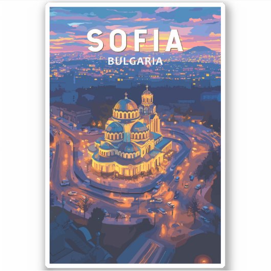 Sofia Bulgaria Illustration Travel Art Vintage Sticker (Voorkant)